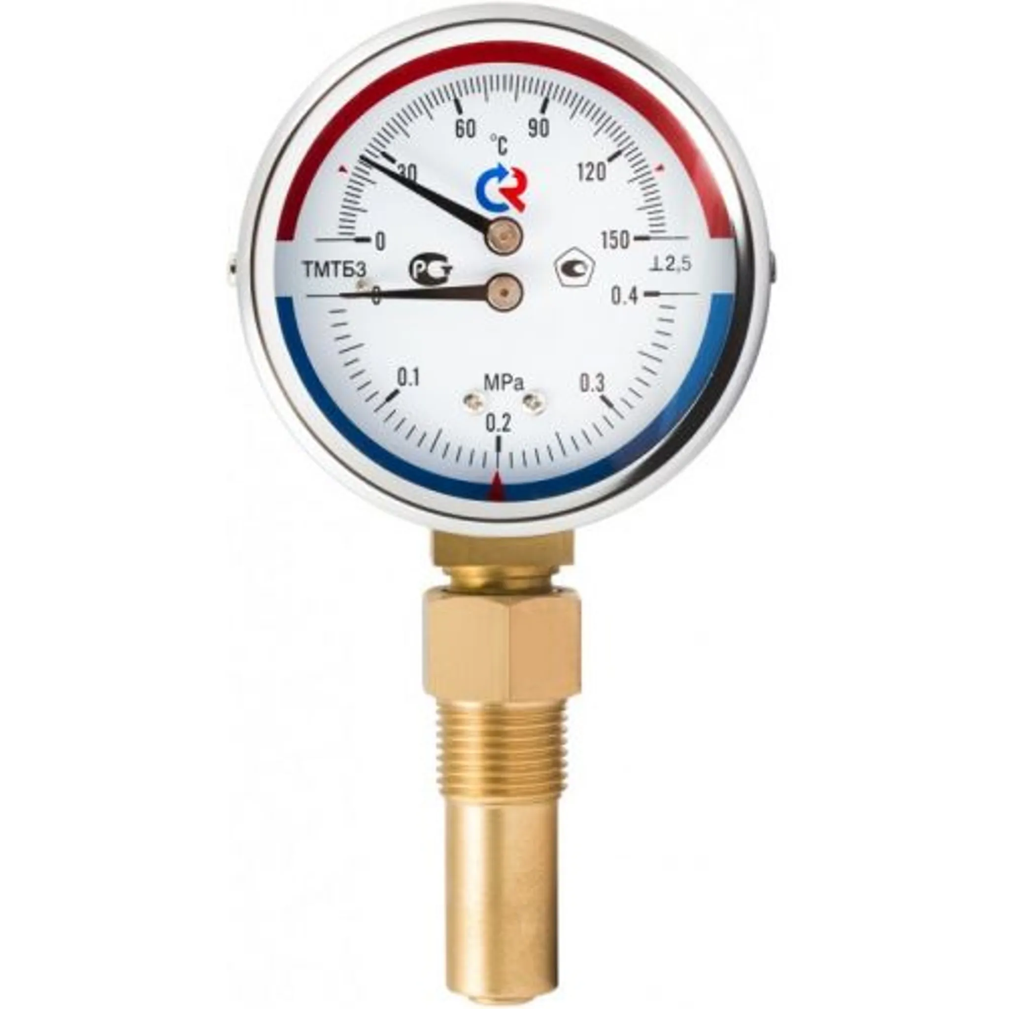 Термоманометр радиальный 80 мм 4 бар 0-120°C 1/2" ТМТБ-31Т.1 РОСМА